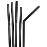 Straws 8 Inch Black Bendy
